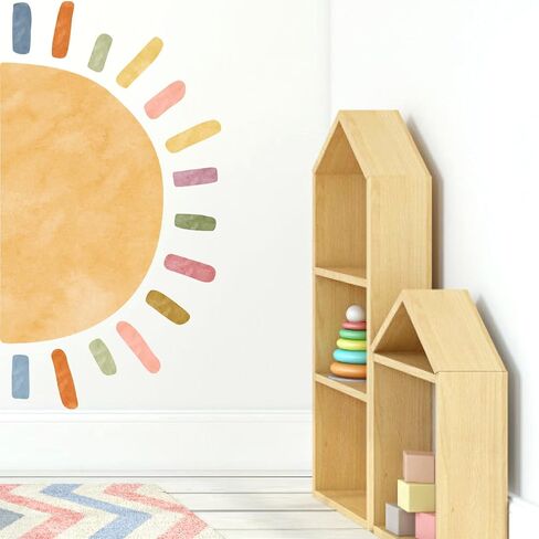 Half Sun Wall Decal Large Boho Sun Wall Stickers Half Rainbow Wall Decals Removable Art Vinyl Sun Wall Stickers Peel and Stick Rainbow Sun Wall Stickers for Kids Room Playroom Nursery Decor in Saudi Arabia