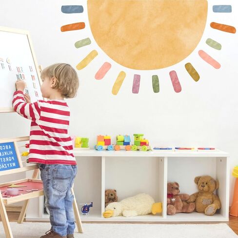 Half Sun Wall Decal Large Boho Sun Wall Stickers Half Rainbow Wall Decals Removable Art Vinyl Sun Wall Stickers Peel and Stick Rainbow Sun Wall Stickers for Kids Room Playroom Nursery Decor in Saudi Arabia