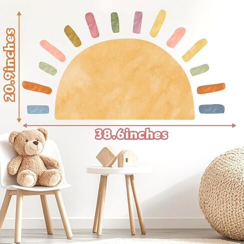 Half Sun Wall Decal Large Boho Sun Wall Stickers Half Rainbow Wall Decals Removable Art Vinyl Sun Wall Stickers Peel and Stick Rainbow Sun Wall Stickers for Kids Room Playroom Nursery Decor in Saudi Arabia