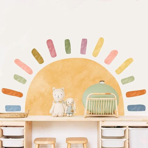 Half Sun Wall Decal Large Boho Sun Wall Stickers Half Rainbow Wall Decals Removable Art Vinyl Sun Wall Stickers Peel and Stick Rainbow Sun Wall Stickers for Kids Room Playroom Nursery Decor in Saudi Arabia