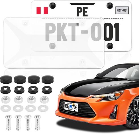 2 Pack Clear License Plate Covers with Frames, Car License Plates Holder, Universal Fit for US Standard Plates, Includes Mounting Accessories,Scratch-Resistant(Color:Frameless) in Saudi Arabia