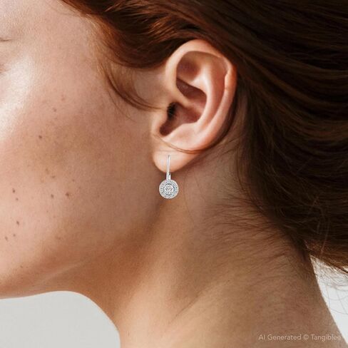 ذهب أبيض أو أصفر عيار 10 قيراط 1/2 قيراط T.W. جولة قطع الماس هالة الاقراط رافعة الظهر تتدلى الاقراط النسائية in Kuwait