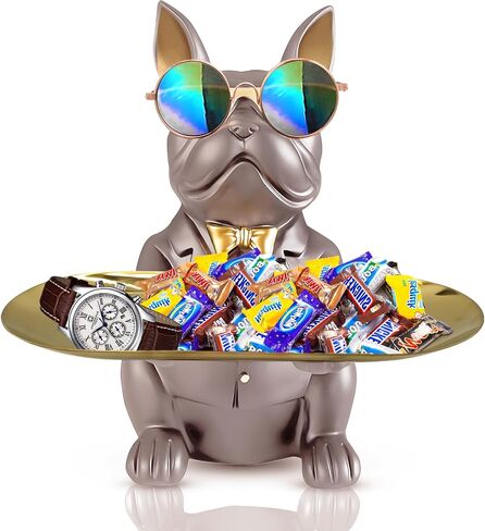 Bulldog Tray Statue, Sitting Bulldog Candy Dish Key Holder Bowl, Bulldog Accessories, Resin Statues for Office Desk Home Decor Figurines Entryway Table Decor (Pink) in Kuwait