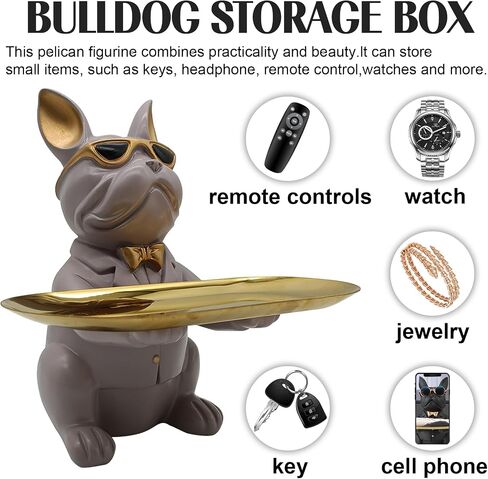 Bulldog Tray Statue, Sitting Bulldog Candy Dish Key Holder Bowl, Bulldog Accessories, Resin Statues for Office Desk Home Decor Figurines Entryway Table Decor (Pink) in Kuwait