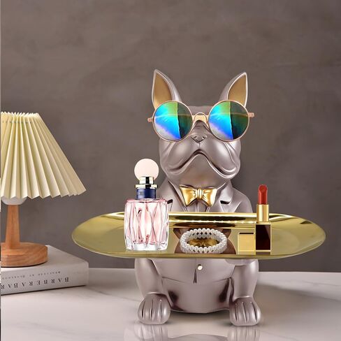 Bulldog Tray Statue, Sitting Bulldog Candy Dish Key Holder Bowl, Bulldog Accessories, Resin Statues for Office Desk Home Decor Figurines Entryway Table Decor (Pink) in Kuwait