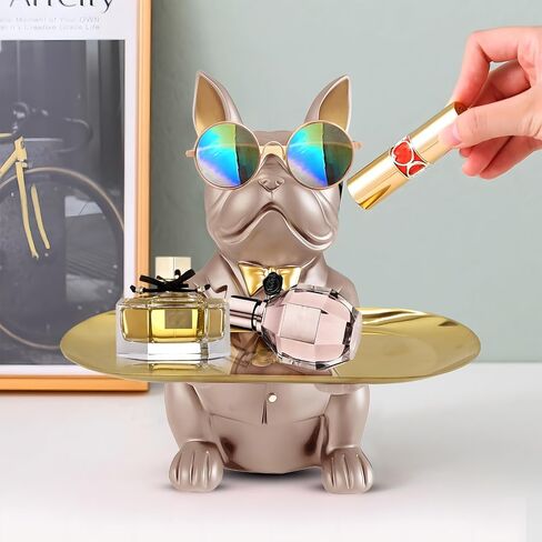 Bulldog Tray Statue, Sitting Bulldog Candy Dish Key Holder Bowl, Bulldog Accessories, Resin Statues for Office Desk Home Decor Figurines Entryway Table Decor (Pink) in Kuwait
