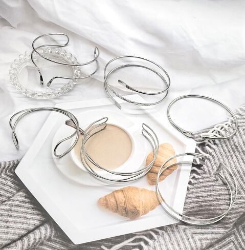 6Pcs Arm Cuff Bracelet for Women Gold Upper Bracelet Bangle Armband Set Jewelry Adjustable in Kuwait