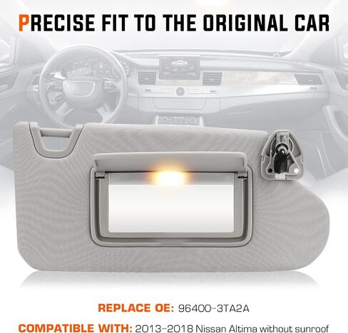 Youxmoto Left Driver and Right Passenger Side Sun Visor for Nissan Altima 2013 2014 2015 2016 2017 2018, Replace for 96401-3TA2A, for 96400-3TA2A, Gray with Light, Without Sunroof in Saudi Arabia