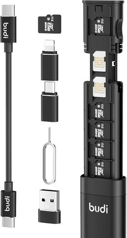 BUDI متعدد المنافذ 6 في 1 قارئ بطاقات SD TF عالمي، قارئ بطاقات ذاكرة USB C/Micro SD/TF، ​​محول متعدد المنافذ، متوافق مع iPhone وMac Book Pro والمزيد من أجهزة USB C (أبيض) in Kuwait
