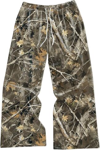 Men's Vintage Camo Pants Wide Leg Drawstring Waist Casual Baggy Sweatpants Trousers Streetwear in Saudi Arabia