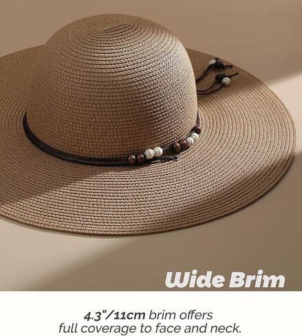 Womens Floppy Straw Sun Hat Wide Brim UPF 50 Sun Protection Packable Summer Beach Hats with Wind Lanyard in Saudi Arabia