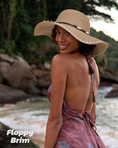Womens Floppy Straw Sun Hat Wide Brim UPF 50 Sun Protection Packable Summer Beach Hats with Wind Lanyard in Saudi Arabia