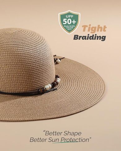 Womens Floppy Straw Sun Hat Wide Brim UPF 50 Sun Protection Packable Summer Beach Hats with Wind Lanyard in Saudi Arabia