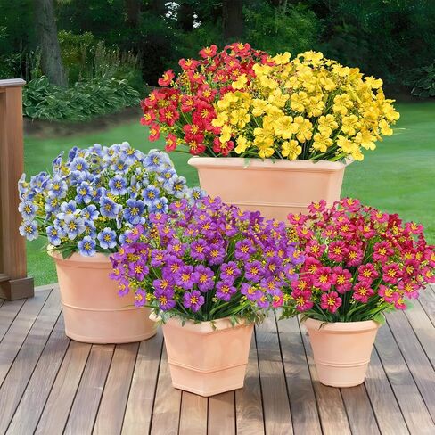 12 Pack Artificial Flowers for Outdoors UV Resistant Faux Silk Flowers, Plastic Plants Shrubs Greenery for Indoor Outside Home Office Wedding Window Box Porch Pots Decor (Assorted) in Saudi Arabia
