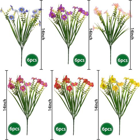 12 Pack Artificial Flowers for Outdoors UV Resistant Faux Silk Flowers, Plastic Plants Shrubs Greenery for Indoor Outside Home Office Wedding Window Box Porch Pots Decor (Assorted) in Saudi Arabia