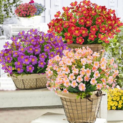 12 Pack Artificial Flowers for Outdoors UV Resistant Faux Silk Flowers, Plastic Plants Shrubs Greenery for Indoor Outside Home Office Wedding Window Box Porch Pots Decor (Assorted) in Saudi Arabia