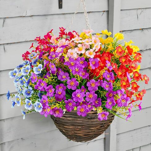12 Pack Artificial Flowers for Outdoors UV Resistant Faux Silk Flowers, Plastic Plants Shrubs Greenery for Indoor Outside Home Office Wedding Window Box Porch Pots Decor (Assorted) in Saudi Arabia