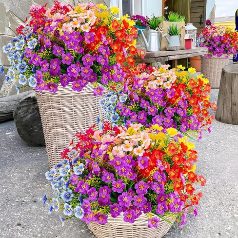 12 Pack Artificial Flowers for Outdoors UV Resistant Faux Silk Flowers, Plastic Plants Shrubs Greenery for Indoor Outside Home Office Wedding Window Box Porch Pots Decor (Assorted) in Saudi Arabia