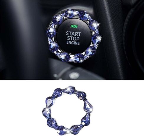 Bling Car Engine Start Stop Button Decoration Ring, Crystal Push to Start Button Emblem Sticker, Key Ignition Starter & Knob Protection Cover, Universal Car Interior Accessories for Women (Blue) in Saudi Arabia