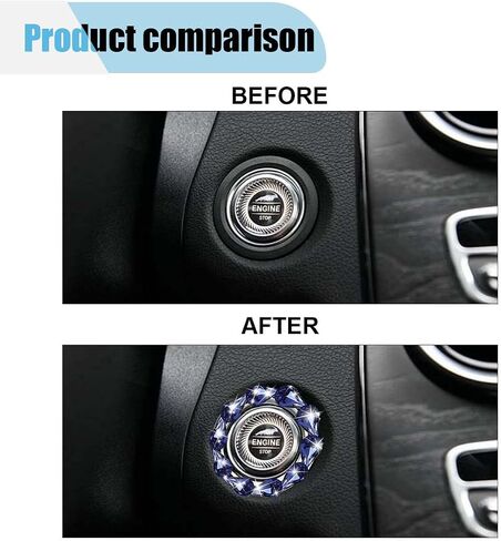 Bling Car Engine Start Stop Button Decoration Ring, Crystal Push to Start Button Emblem Sticker, Key Ignition Starter & Knob Protection Cover, Universal Car Interior Accessories for Women (Blue) in Saudi Arabia
