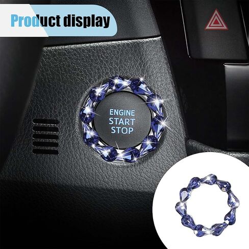 Bling Car Engine Start Stop Button Decoration Ring, Crystal Push to Start Button Emblem Sticker, Key Ignition Starter & Knob Protection Cover, Universal Car Interior Accessories for Women (Blue) in Saudi Arabia