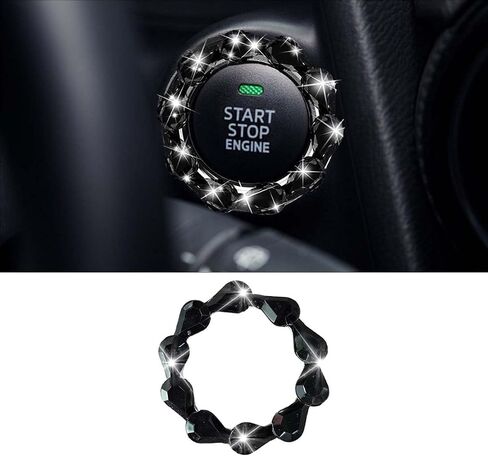 Bling Car Engine Start Stop Button Decoration Ring, Crystal Push to Start Button Emblem Sticker, Key Ignition Starter & Knob Protection Cover, Universal Car Interior Accessories for Women (Blue) in Saudi Arabia