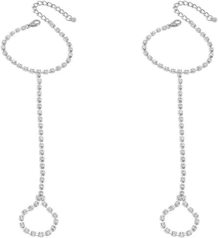 Kokoma Rhinestone Anklet Foot Chain Barefoot Sandals Anklets for Women Shiny CZ Crystal Anklet with Toe Ring Beach Wedding Ankle Bracelets Foot Chain Jewelry for Wedding in Saudi Arabia