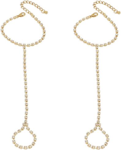 Kokoma Rhinestone Anklet Foot Chain Barefoot Sandals Anklets for Women Shiny CZ Crystal Anklet with Toe Ring Beach Wedding Ankle Bracelets Foot Chain Jewelry for Wedding in Saudi Arabia
