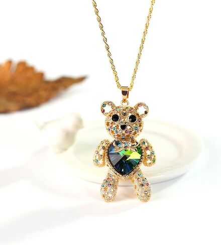 Aochee Teddy Bear Necklace Love Heart Crystal Jewelry for Daughter Girlfriend Princess in Kuwait