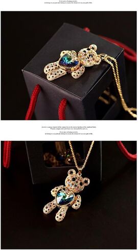 Aochee Teddy Bear Necklace Love Heart Crystal Jewelry for Daughter Girlfriend Princess in Kuwait