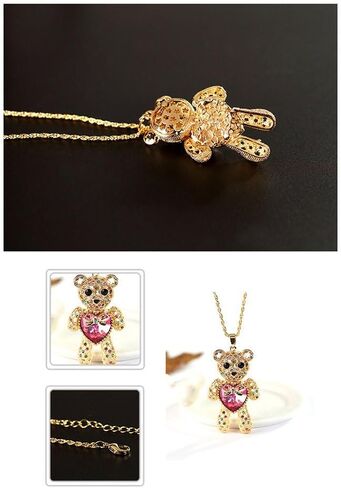 Aochee Teddy Bear Necklace Love Heart Crystal Jewelry for Daughter Girlfriend Princess in Kuwait