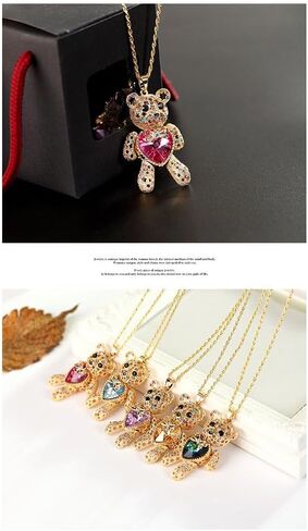 Aochee Teddy Bear Necklace Love Heart Crystal Jewelry for Daughter Girlfriend Princess in Kuwait