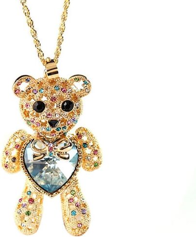 Aochee Teddy Bear Necklace Love Heart Crystal Jewelry for Daughter Girlfriend Princess in Kuwait