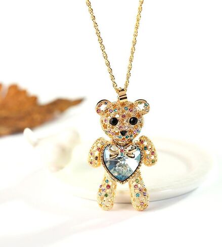 Aochee Teddy Bear Necklace Love Heart Crystal Jewelry for Daughter Girlfriend Princess in Kuwait