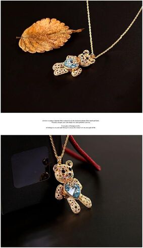 Aochee Teddy Bear Necklace Love Heart Crystal Jewelry for Daughter Girlfriend Princess in Kuwait