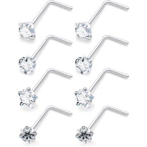 18G 20G Nose Rings Studs Piercing Jewelry For Women Men 316L Surgical Steel Round Square Heart Star Cubic Zirconia Nose Rings Studs Nostrial Piercing Jewelry For Women Men Clear Pink CZ 3mm