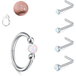 JFORYOU 18G Nose Rings Set for Women Stainless Steel Hypoallergenic 1.5mm 2mm 2.5mm 3mm Nose Studs and Opal Hinged Clicker Segment Nose Rings Hoops Helix Cartilage Daith Conch Tragus Sleeper Earrings