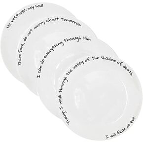 Porcelain Dinner Plates, 4Pcs White Round Dessert or Salad Plate, Serving Dishes, Dinnerware Set, Scratch Resistant My Soul Set, Microwave & Dishwasher Safe (10.5-inch)