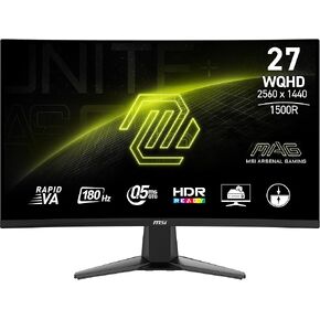 شاشة كمبيوتر MSI MAG 27CQ6F مقاس 27 بوصة 2560 × 1440 (QHD)، 180 هرتز، مزامنة متكيفة، جاهزة لـ HDR، HDMI، منفذ VGA، منفذ عرض، قابل للتركيب، إمالة، مكبر صوت، 0.5 مللي ثانية، أسود
