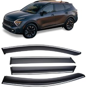 Window Rain Guard with Chrome Trim Compatible with Kia Sportage 2023 2024 2025 Shatterproof Sun Smoke Guard Wind Deflectors