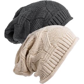 Senker Fashion 2 Pack Winter Slouchy beanie للنساء ، بيني متماسكة الصوف الدافئ المبطن هدايا كاب جمجمة كبيرة الحجم