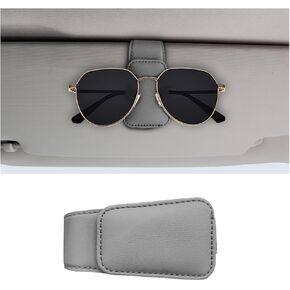 Sunglass Holder for Car Sun Visor, Leather Magnetic Eyeglass Holder Mount Clip for Visor, Universal Eyeglasses Hanger and Ticket Card Clip for Vehicle Visor, Car Accessories (Black+Double Clip)