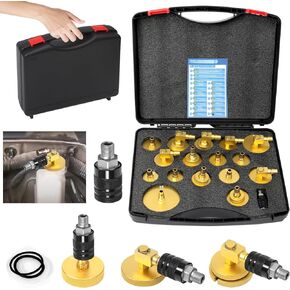 17pcs Automotive Master Cylinder Bleeder Adapter Caps Set Brake Pressure Bleeder Kit with Quick Connector Brake Fluid Bleeding or Refilling Compatible with VW Ford Tesla etc.