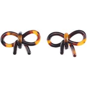 Tortoise Shell Ribbon Bow Tie Stud Earrings Acrylic Resin Lucite for Women Fashion Jewelry