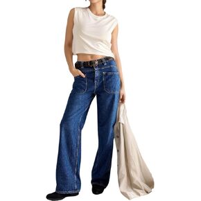 Womens Jeans Mid Rise Relaxed Wide Leg SilhouetteBaggy Boyfriend Sweatpants Jeans