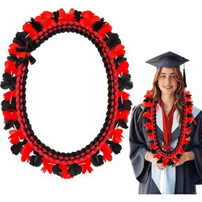 2 Pcs Graduation Leis Braided Ribbon Lei 2025, Red and Black Graduation Flower Necklace Hawaiian Leis for Graduation Party Supplies Graduates Gift Accessories