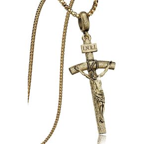 Catholic Crucifix Necklace for Men and Women, Antique Silver/Gold/Silver Gold Cross Necklace with Exquisite Jesus Pendant, 18~30" Stainless Steel Chain, Christian Jewelry Gift