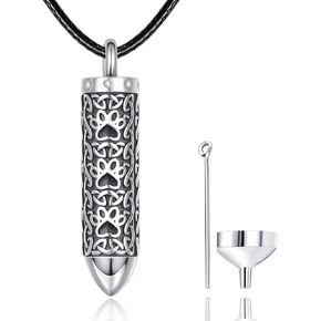 Dreamboat Vial Urn Necklace for Dog Ashes 925 Sterling Silver Pet Paw Print Cremation Memorial Pendant Celtic Knot Keepsake Jewelry for Women Men