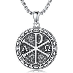 Chi Rho Necklace 925 Sterling Silver Chi Rho Alpha Omega PX XP Symbol Pendant Religious Jesus Christian Jewelry for Men Women