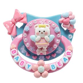 CutiePlusU Adult Sized Pacifier Dummy for Adult DIY Handmade Adult Pacifiers Large Shield- White Bear